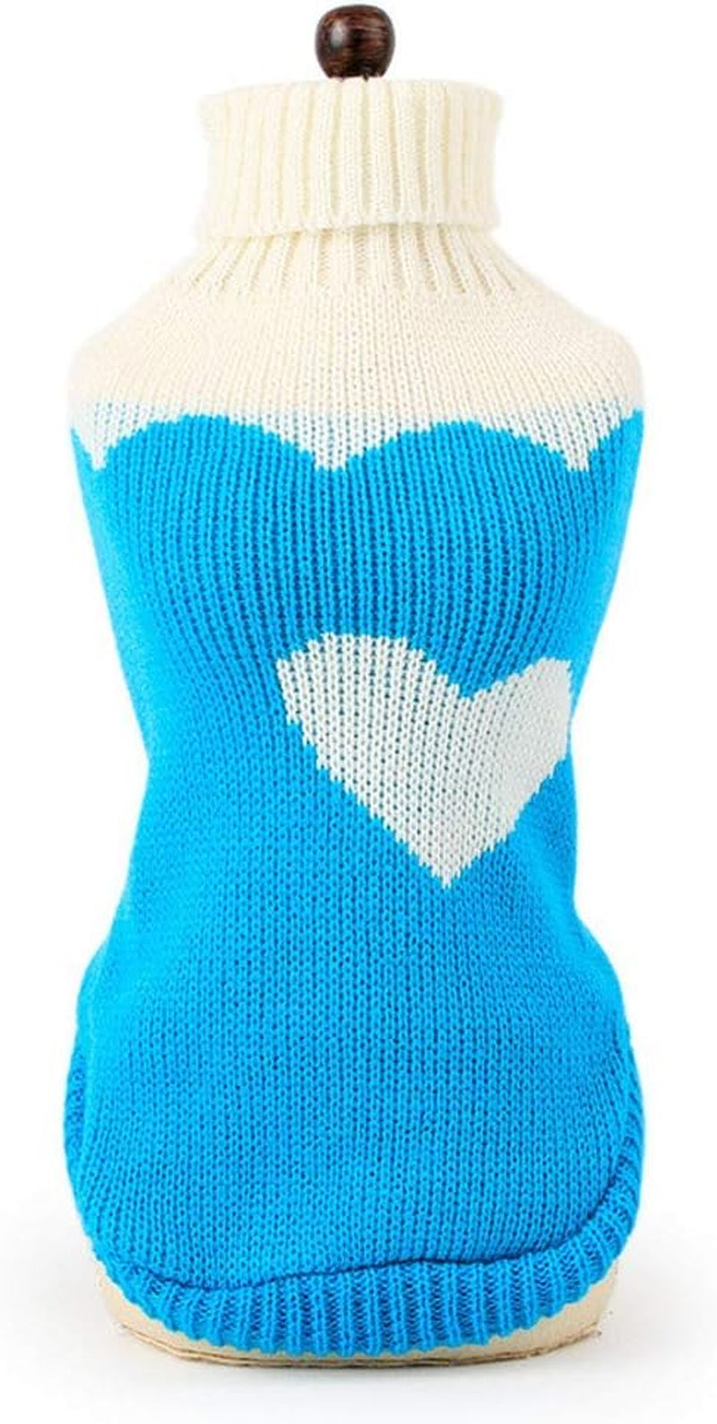 Classic Knit Turtleneck Dog Sweater for Winter - Cute Strawberry and Heart Design in Sky Blue, XX-Small